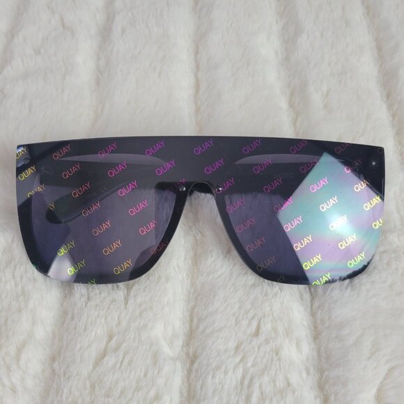 QUAY // ltd ed jlo collab rimless smoke lens rainbow watermark shield sunglasses - Picture 2 of 15